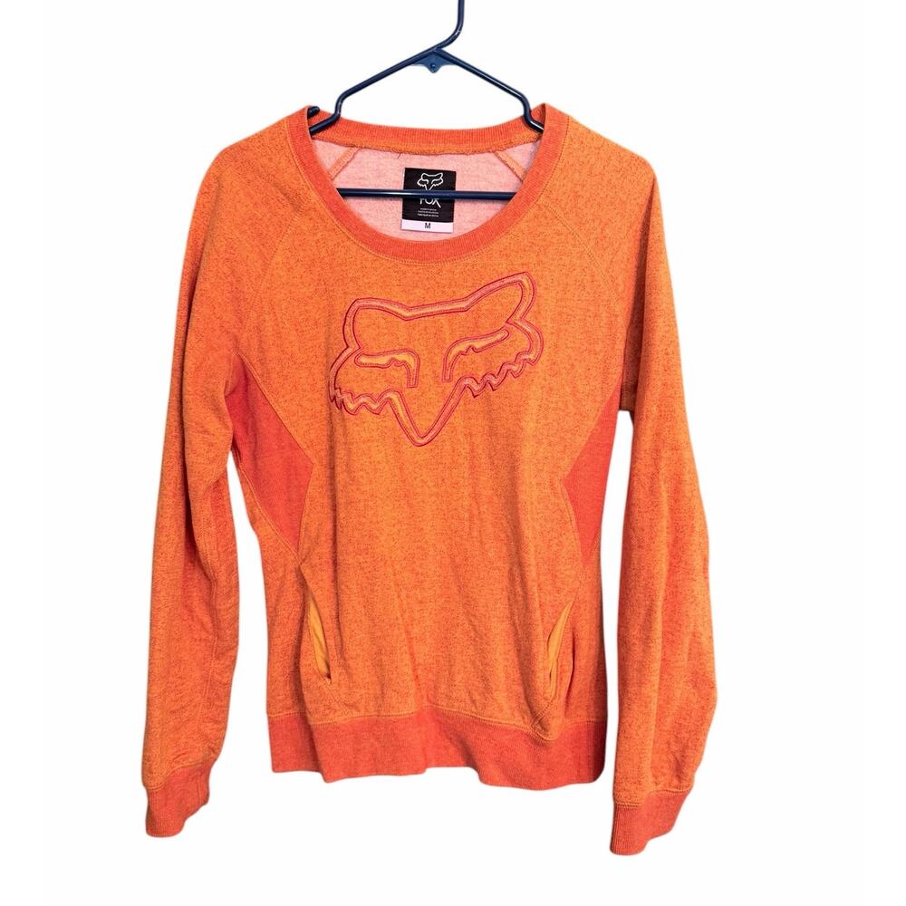 Fox Racing Crewneck Sweatshirt Orange Logo with Pockets Women's Size Medium